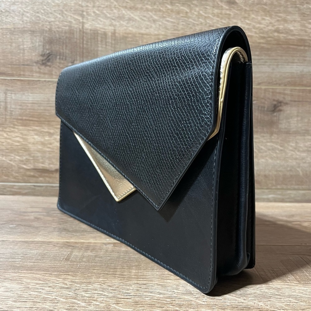 Authentic Bebe Clutch Black and‎ Gold Two Flaps Classic Style Evening Holiday - Picture 4 of 15